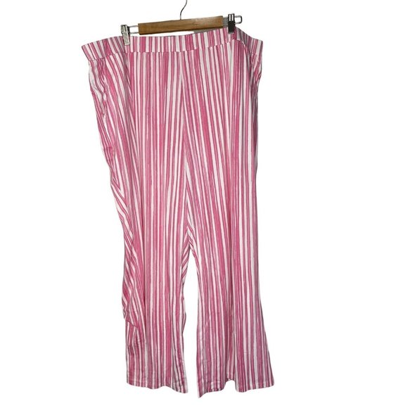 Elizabeth & Clarke Womens Striped wide leg Pants Pull on Pink white size 2X - Picture 1 of 11